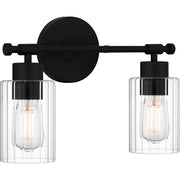 Quoizel Caputo 15in 2-Light Vanity Light | Modern Industrial Matte Black and Clear Ribbed Glass | Bathroom Vanity & Powder Room | Model CAP8615MBK
