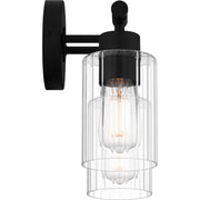 Quoizel Caputo 15in 2-Light Vanity Light | Modern Industrial Matte Black and Clear Ribbed Glass | Bathroom Vanity & Powder Room | Model CAP8615MBK