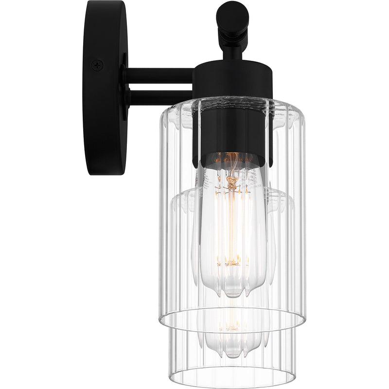 Quoizel Caputo 15in 2-Light Vanity Light | Modern Industrial Matte Black and Clear Ribbed Glass | Bathroom Vanity & Powder Room | Model CAP8615MBK
