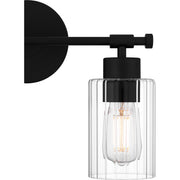 Quoizel Caputo 15in 2-Light Vanity Light | Modern Industrial Matte Black and Clear Ribbed Glass | Bathroom Vanity & Powder Room | Model CAP8615MBK