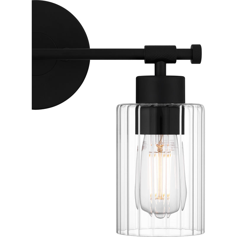 Quoizel Caputo 15in 2-Light Vanity Light | Modern Industrial Matte Black and Clear Ribbed Glass | Bathroom Vanity & Powder Room | Model CAP8615MBK