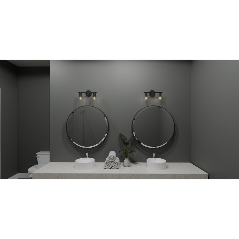 Quoizel Caputo 15in 2-Light Vanity Light | Modern Industrial Matte Black and Clear Ribbed Glass | Bathroom Vanity & Powder Room | Model CAP8615MBK