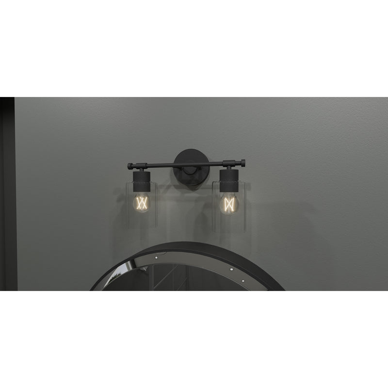 Quoizel Caputo 15in 2-Light Vanity Light | Modern Industrial Matte Black and Clear Ribbed Glass | Bathroom Vanity & Powder Room | Model CAP8615MBK