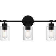 Quoizel Caputo 23in 3-Light Vanity Light | Modern Industrial Matte Black and Clear Ribbed Glass | Bathroom Vanity & Powder Room | Model CAP8623MBK