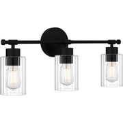Quoizel Caputo 23in 3-Light Vanity Light | Modern Industrial Matte Black and Clear Ribbed Glass | Bathroom Vanity & Powder Room | Model CAP8623MBK
