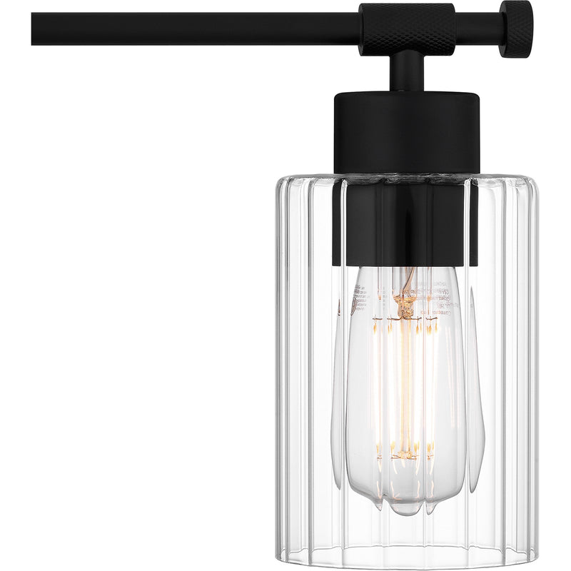 Quoizel Caputo 23in 3-Light Vanity Light | Modern Industrial Matte Black and Clear Ribbed Glass | Bathroom Vanity & Powder Room | Model CAP8623MBK