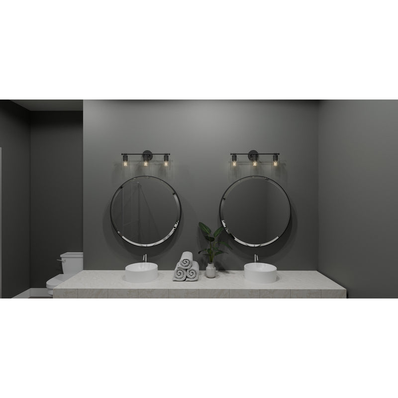 Quoizel Caputo 23in 3-Light Vanity Light | Modern Industrial Matte Black and Clear Ribbed Glass | Bathroom Vanity & Powder Room | Model CAP8623MBK