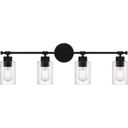 Quoizel Caputo 32in 4-Light Vanity Light | Modern Industrial Matte Black and Clear Ribbed Glass | Bathroom Vanity | Model CAP8632MBK