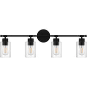Quoizel Caputo 32in 4-Light Vanity Light | Modern Industrial Matte Black and Clear Ribbed Glass | Bathroom Vanity | Model CAP8632MBK