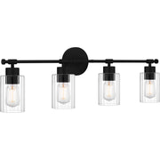 Quoizel Caputo 32in 4-Light Vanity Light | Modern Industrial Matte Black and Clear Ribbed Glass | Bathroom Vanity | Model CAP8632MBK