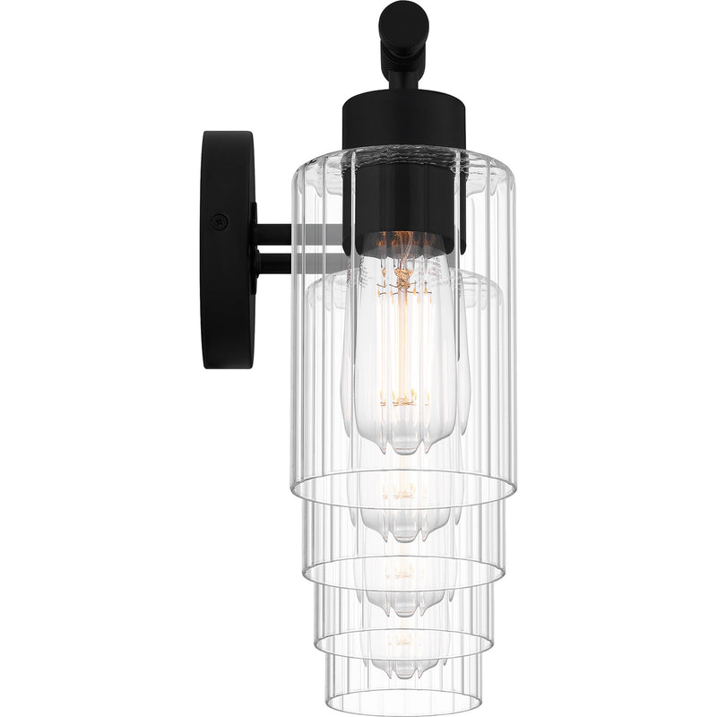 Quoizel Caputo 32in 4-Light Vanity Light | Modern Industrial Matte Black and Clear Ribbed Glass | Bathroom Vanity | Model CAP8632MBK