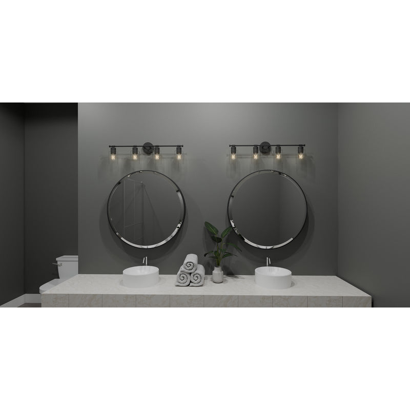 Quoizel Caputo 32in 4-Light Vanity Light | Modern Industrial Matte Black and Clear Ribbed Glass | Bathroom Vanity | Model CAP8632MBK
