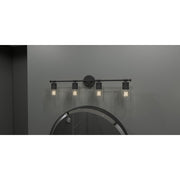 Quoizel Caputo 32in 4-Light Vanity Light | Modern Industrial Matte Black and Clear Ribbed Glass | Bathroom Vanity | Model CAP8632MBK