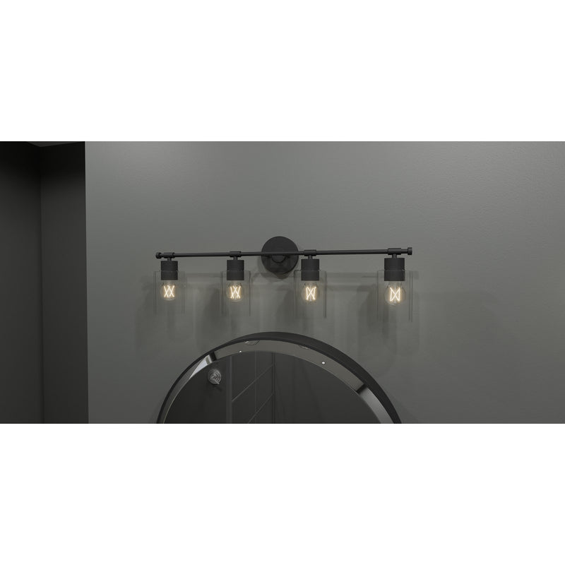 Quoizel Caputo 32in 4-Light Vanity Light | Modern Industrial Matte Black and Clear Ribbed Glass | Bathroom Vanity | Model CAP8632MBK