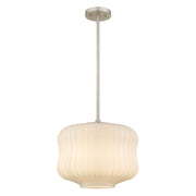 Quoizel Cara 14in 1-Light Pendant | Modern Brushed Nickel and Ribbed Clear Opal Glass | Kitchen Island & Dining Room | Model CARA1814BN