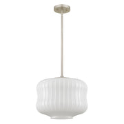 Quoizel Cara 14in 1-Light Pendant | Modern Brushed Nickel and Ribbed Clear Opal Glass | Kitchen Island & Dining Room | Model CARA1814BN