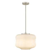 Quoizel Cara 14in 1-Light Pendant | Modern Brushed Nickel and Ribbed Clear Opal Glass | Kitchen Island & Dining Room | Model CARA1814BN