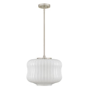 Quoizel Cara 14in 1-Light Pendant | Modern Brushed Nickel and Ribbed Clear Opal Glass | Kitchen Island & Dining Room | Model CARA1814BN