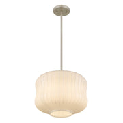 Quoizel Cara 14in 1-Light Pendant | Modern Brushed Nickel and Ribbed Clear Opal Glass | Kitchen Island & Dining Room | Model CARA1814BN