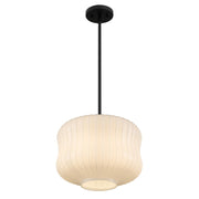 Quoizel Cara 14in 1-Light Pendant | Modern Matte Black and Ribbed Clear Opal Glass | Kitchen Island & Dining Room | Model CARA1814MBK