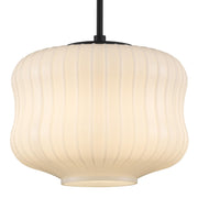 Quoizel Cara 14in 1-Light Pendant | Modern Matte Black and Ribbed Clear Opal Glass | Kitchen Island & Dining Room | Model CARA1814MBK