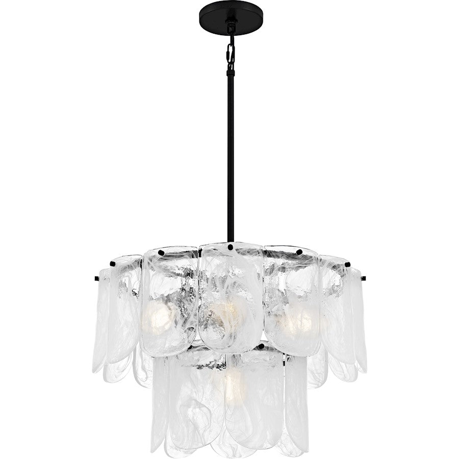 Quoizel Cassidy 5Light Pendant, Matte Black/White Swirl Glass - CAS2824MBK
