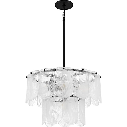 Quoizel Cassidy 5Light Pendant, Matte Black/White Swirl Glass