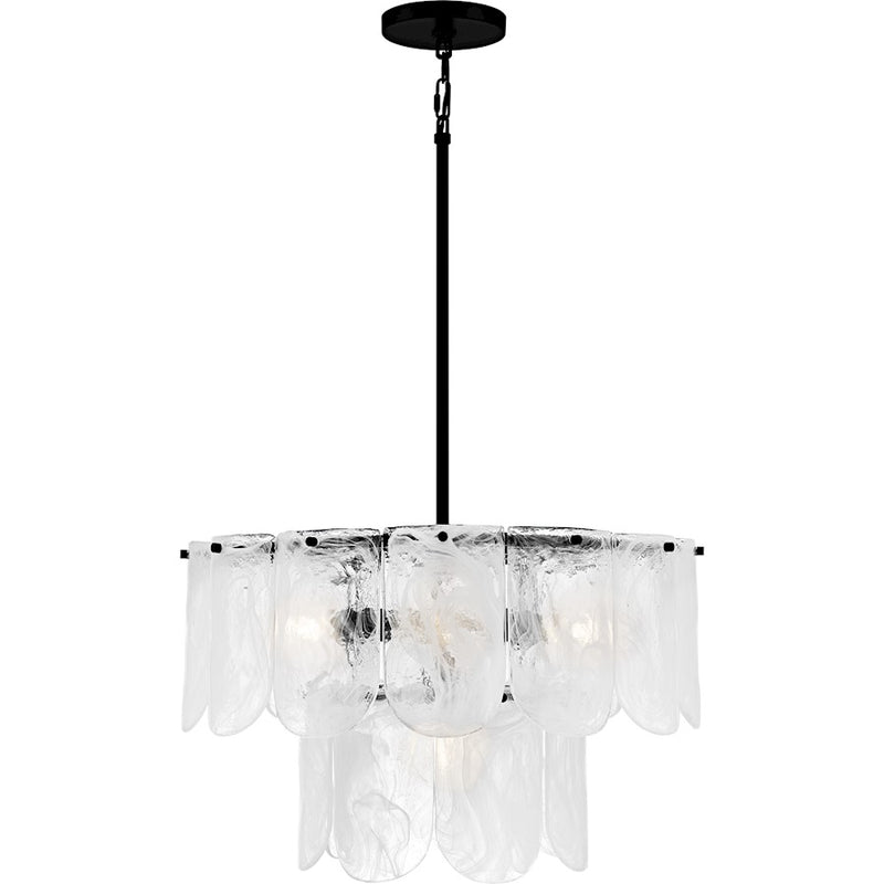 Quoizel Cassidy 5Light Pendant, Matte Black/White Swirl Glass