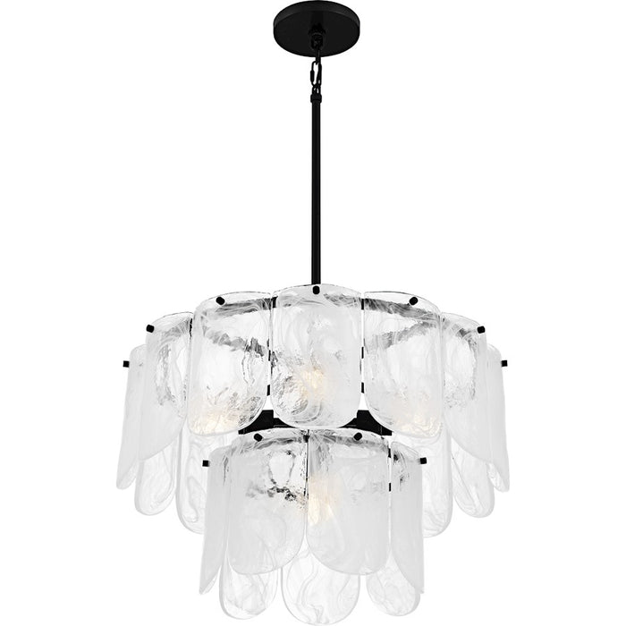 Quoizel Cassidy 5Light Pendant, Matte Black/White Swirl Glass