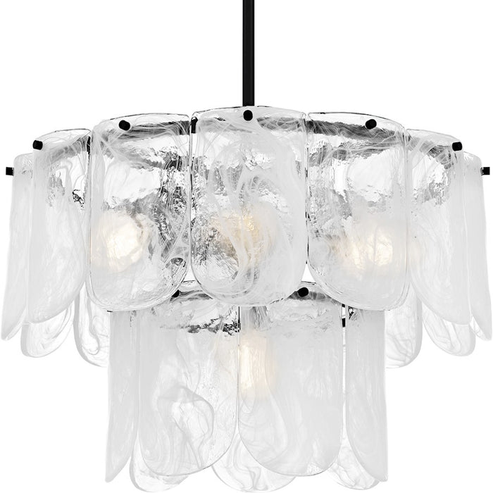 Quoizel Cassidy 5Light Pendant, Matte Black/White Swirl Glass