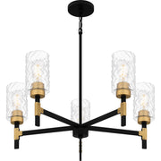Quoizel Carly 28in 5-Light Chandelier | Industrial Matte Black and Clear Swirl Glass | Dining Room & Foyer | 28 x 28 x 12 in | Model CAY5028MBK