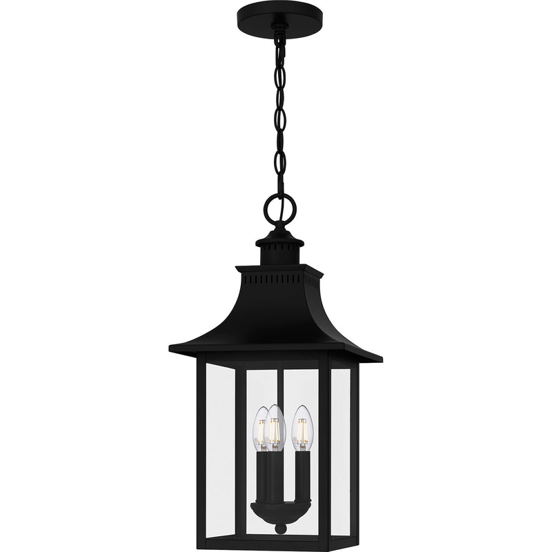 Quoizel Chancellor 10in 3-Light Outdoor Lantern | Traditional Mystic Black and Clear Glass | Porch & Entryway | 10 x 10 x 20.75 in | Model CCR1910K