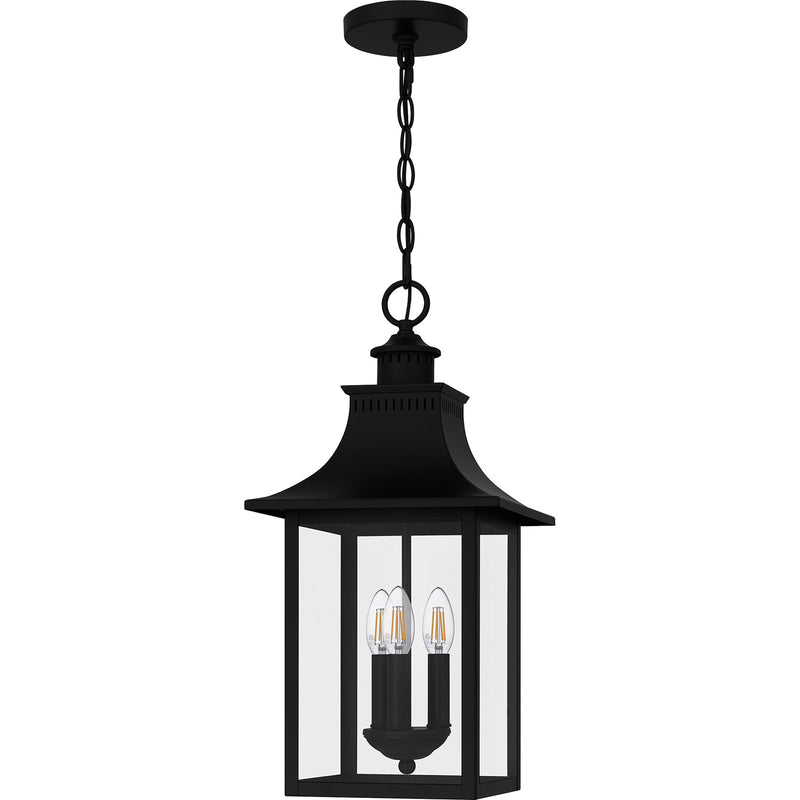 Quoizel Chancellor 10in 3-Light Outdoor Lantern | Traditional Mystic Black and Clear Glass | Porch & Entryway | 10 x 10 x 20.75 in | Model CCR1910K