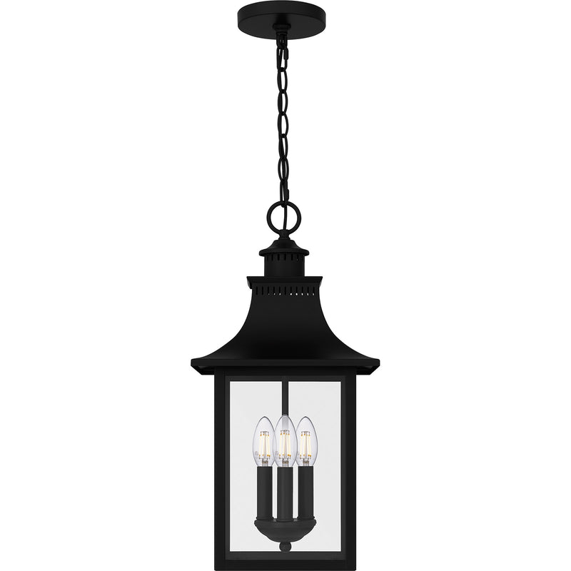 Quoizel Chancellor 10in 3-Light Outdoor Lantern | Traditional Mystic Black and Clear Glass | Porch & Entryway | 10 x 10 x 20.75 in | Model CCR1910K