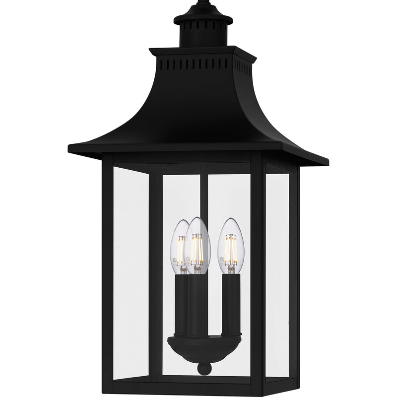 Quoizel Chancellor 10in 3-Light Outdoor Lantern | Traditional Mystic Black and Clear Glass | Porch & Entryway | 10 x 10 x 20.75 in | Model CCR1910K