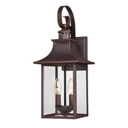 Quoizel Chancellor 19in 2-Light Outdoor Wall Lantern | Traditional Copper Bronze and Clear Glass | Entryway & Porch | Model CCR8408CU