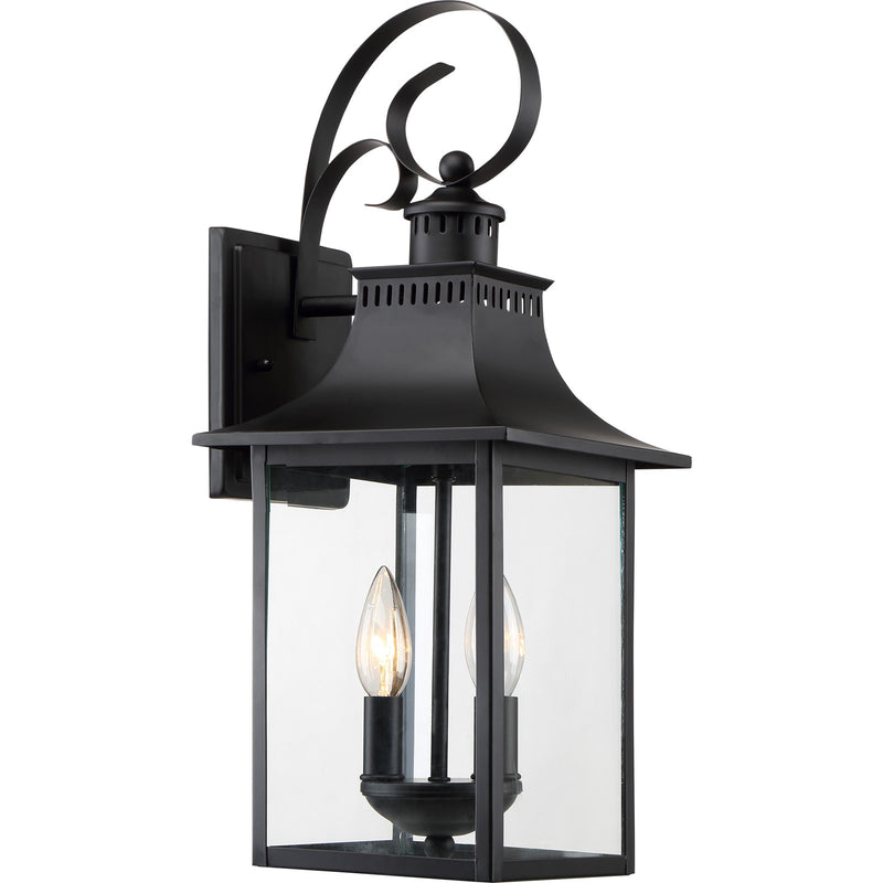 Quoizel Chancellor 19in 2-Light Outdoor Wall Lantern | Traditional Mystic Black and Clear Glass | Entryway & Porch | 8 x 8.75 x 19 in | Model CCR8408K