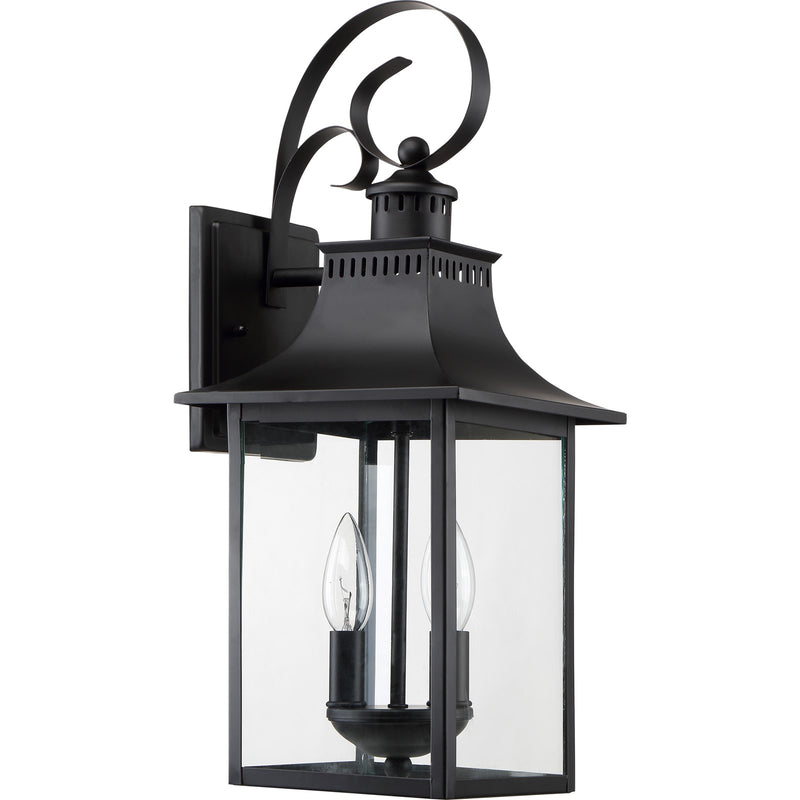 Quoizel Chancellor 19in 2-Light Outdoor Wall Lantern | Traditional Mystic Black and Clear Glass | Entryway & Porch | 8 x 8.75 x 19 in | Model CCR8408K
