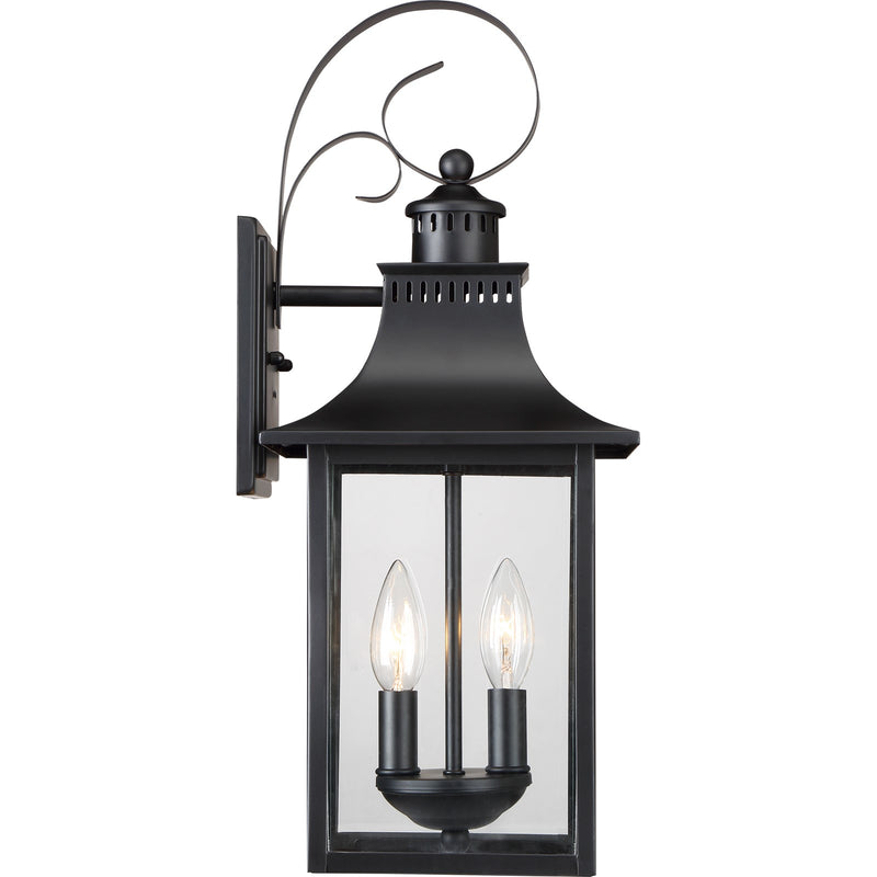 Quoizel Chancellor 19in 2-Light Outdoor Wall Lantern | Traditional Mystic Black and Clear Glass | Entryway & Porch | 8 x 8.75 x 19 in | Model CCR8408K