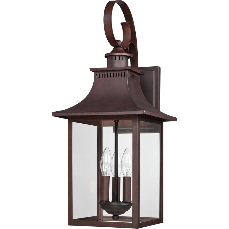 Quoizel Chancellor 23in 3-Light Outdoor Wall Lantern | Traditional Copper Bronze and Clear Glass | Entryway & Porch | Model CCR8410CU