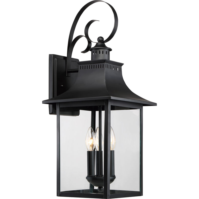 Quoizel Chancellor 23in 3-Light Outdoor Wall Lantern | Traditional Mystic Black and Clear Glass | Entryway & Porch | Model CCR8410K