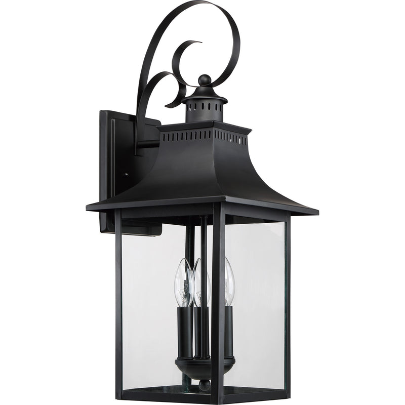 Quoizel Chancellor 23in 3-Light Outdoor Wall Lantern | Traditional Mystic Black and Clear Glass | Entryway & Porch | Model CCR8410K