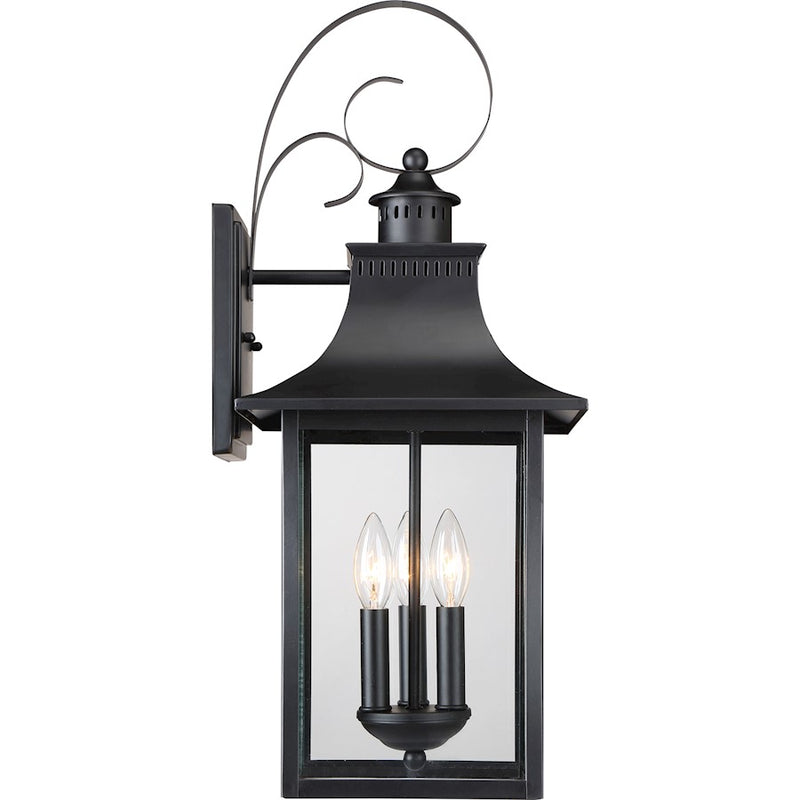 Quoizel Chancellor 23in 3-Light Outdoor Wall Lantern | Traditional Mystic Black and Clear Glass | Entryway & Porch | Model CCR8410K