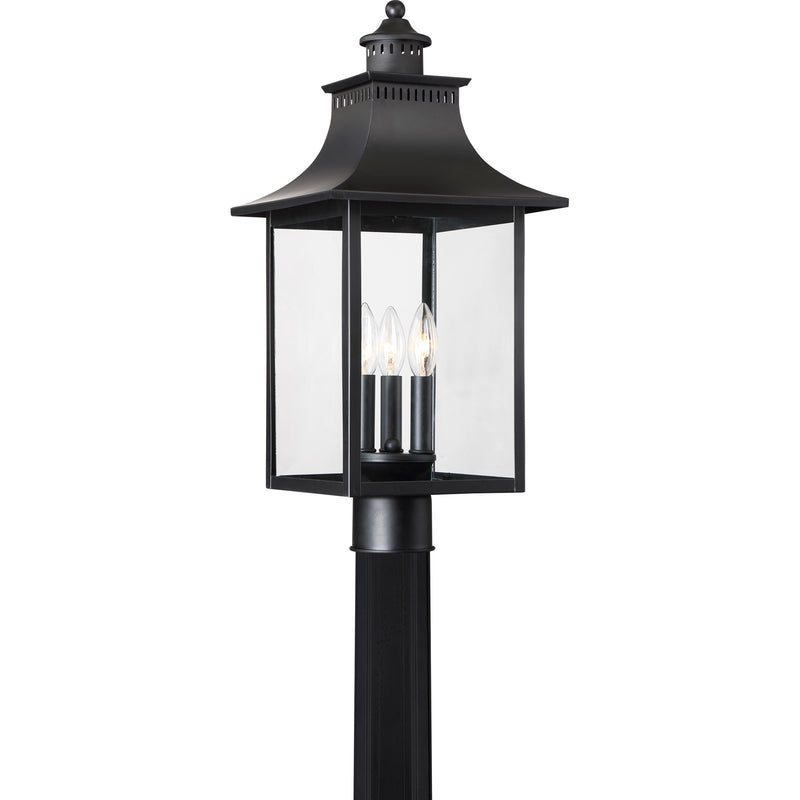 Quoizel Chancellor 21.75in 3-Light Outdoor Wall Lantern | Traditional Mystic Black and Clear Glass | Entryway & Porch | Model CCR9010K