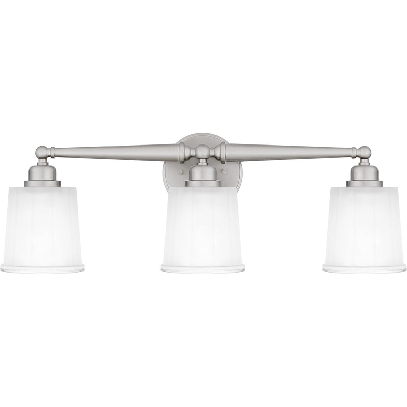 Quoizel Cecilia 24in 3-Light Vanity Light | Traditional Brushed Nickel and Clear Sandblasted Glass | Bathroom Vanity | Model CEC8624BN