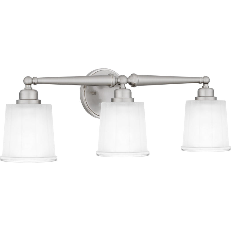 Quoizel Cecilia 24in 3-Light Vanity Light | Traditional Brushed Nickel and Clear Sandblasted Glass | Bathroom Vanity | Model CEC8624BN