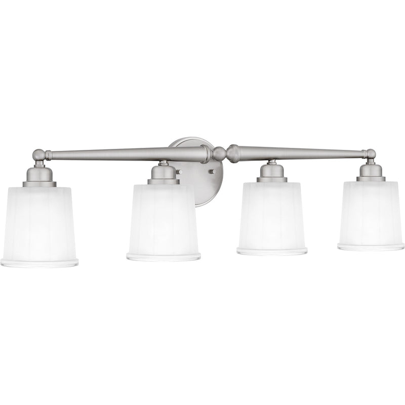 Quoizel Cecilia 32in 4-Light Vanity Light | Traditional Brushed Nickel and Clear Sandblasted Glass | Bathroom Vanity | Model CEC8632BN