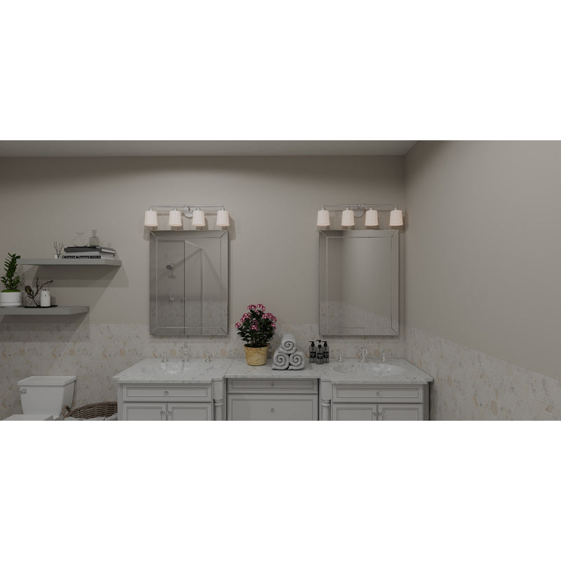 Quoizel Cecilia 32in 4-Light Vanity Light | Traditional Brushed Nickel and Clear Sandblasted Glass | Bathroom Vanity | Model CEC8632BN