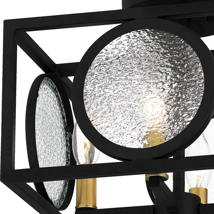 Quoizel Chalamont 4 Light Semi-Flush Mount, Black/Clear Texture