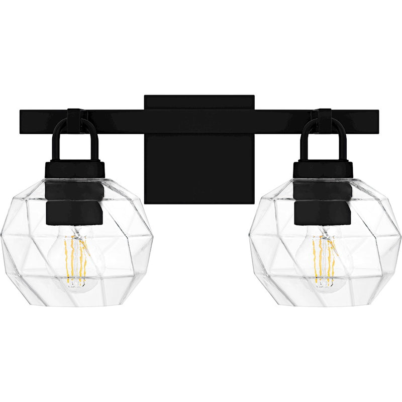 Quoizel Celina 2Light Bath Light, Matte Black/Clear Faceted Glass